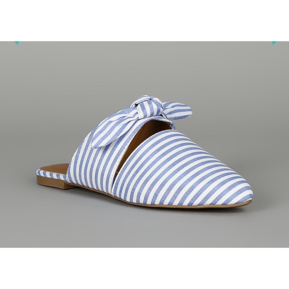 Blue and white striped bow tie flat loafers - Picture 3 of 8